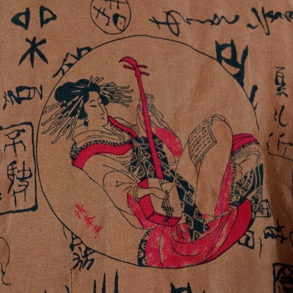 Tianello Art to Wear Shirt Womens S Brown Asian Print Tencel 3/4 Sleeve USA Made - Picture 10 of 12